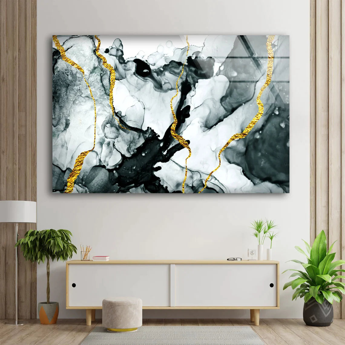 Black Gold Abstract UV Direct Aluminum Print Australian Made Quality