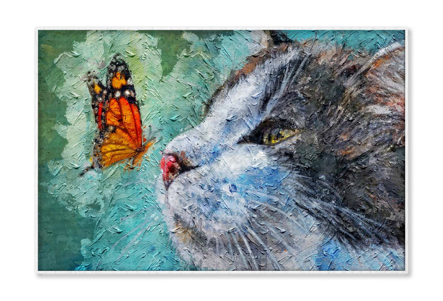 Cat and Butterfly on Nose. Cute Kitten Sleeping With Insect Wall Art Limited Edition High Quality Print