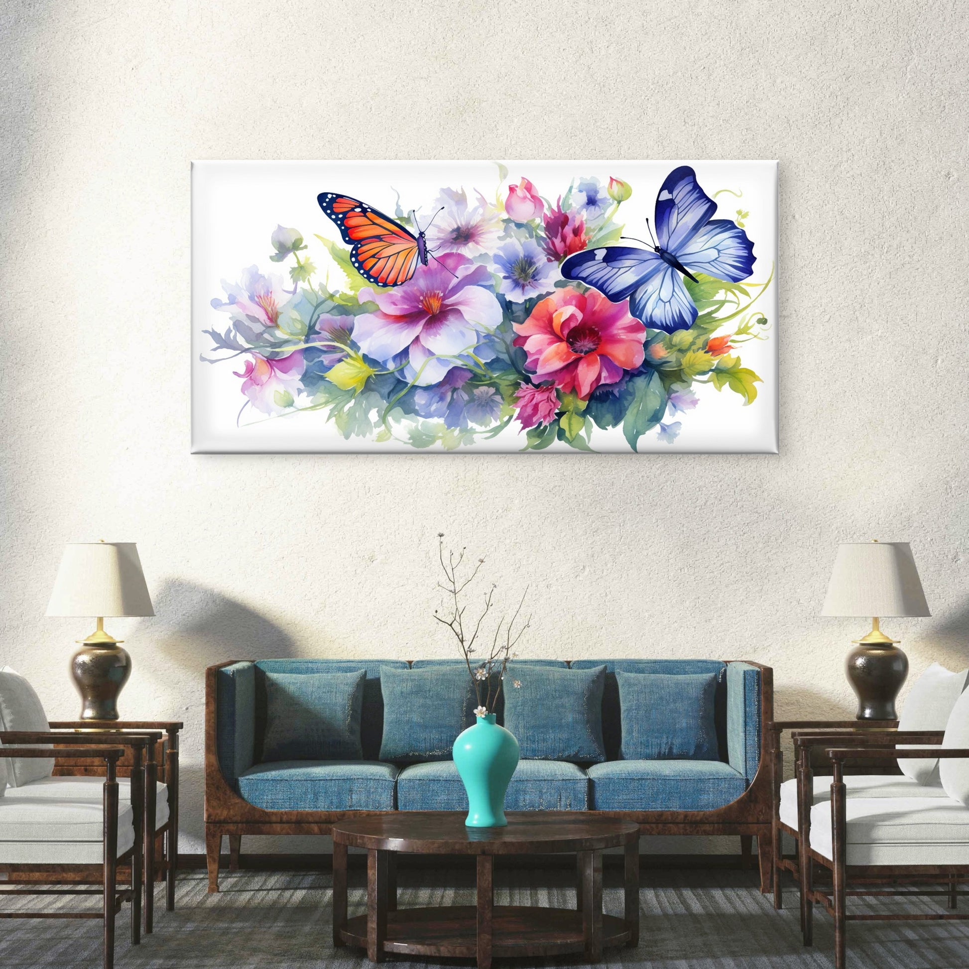 Monarch Butterfly Garden Wall Art Canvas Office Home Room Framed 120x60cm - Bella Home Decor