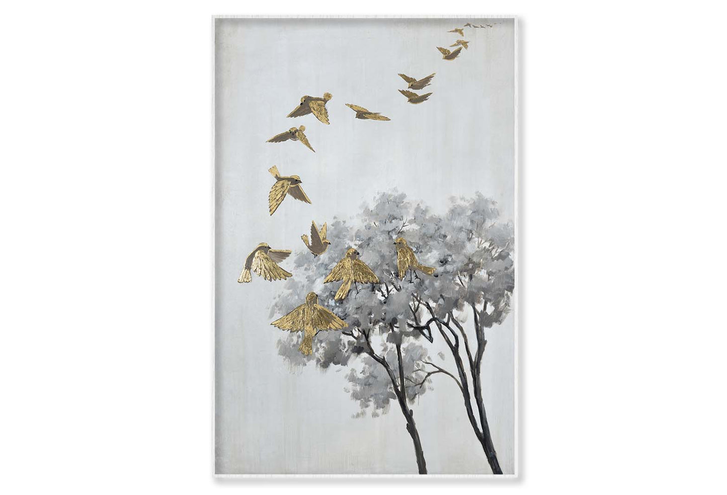 Neutral Art Gold Birds, Tree Trunks Wall Art Limited Edition High Quality Print