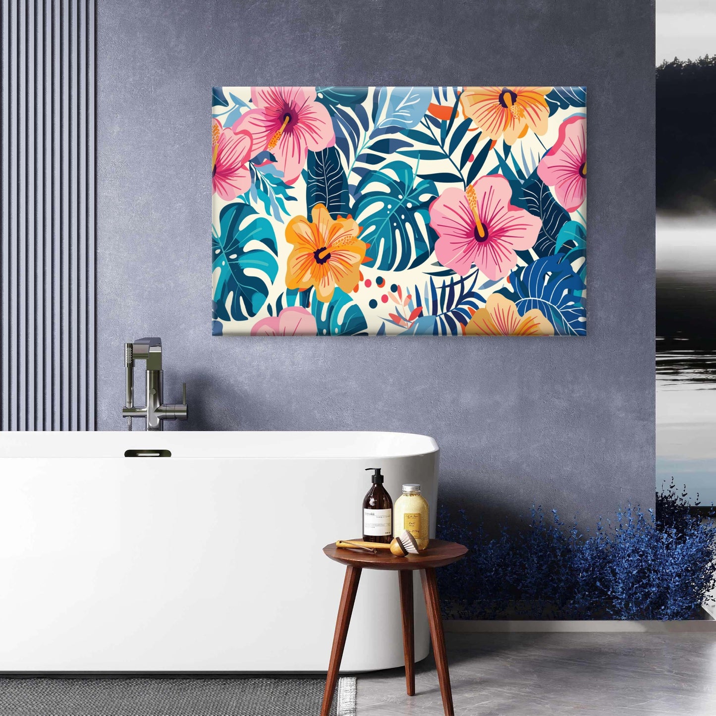 Hibiscus Monstera Tropical Leaf Pattern Wall Art Decor 100% Australian Made