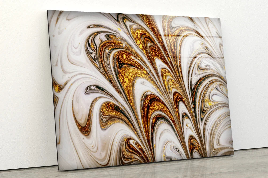 Gold & Beige Abstract UV Direct Aluminum Print Australian Made Quality