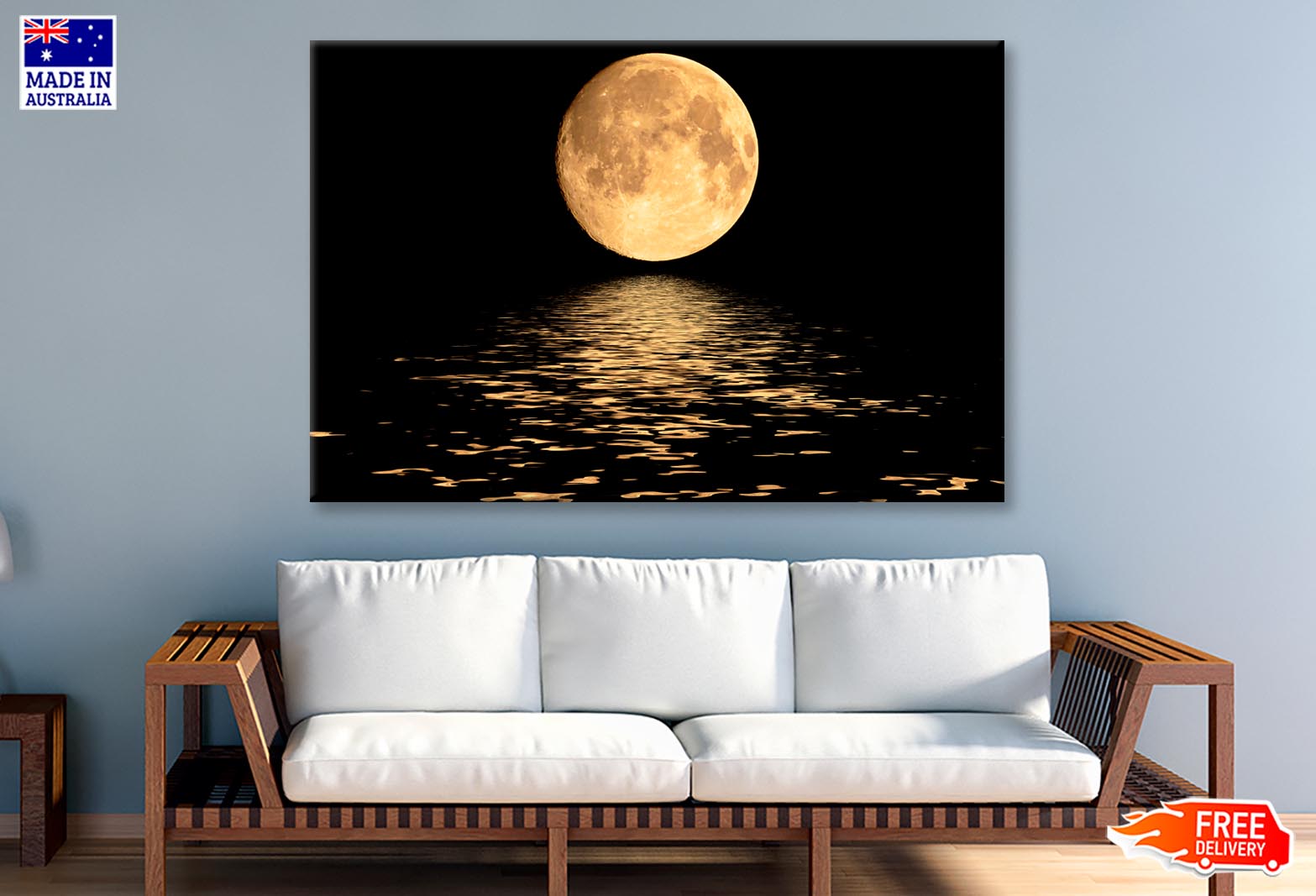 Full Moon Over Cold Night Water  Wall Art Decor 100% Australian Made - Bella Home Decor