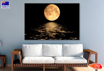 Full Moon Over Cold Night Water  Wall Art Decor 100% Australian Made - Bella Home Decor