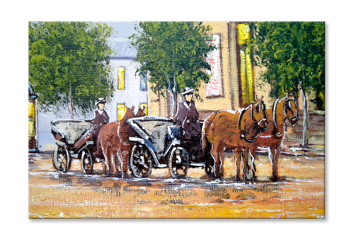 Old City, Horses Oil Painting Wall Art Limited Edition High Quality Print Stretched Canvas None