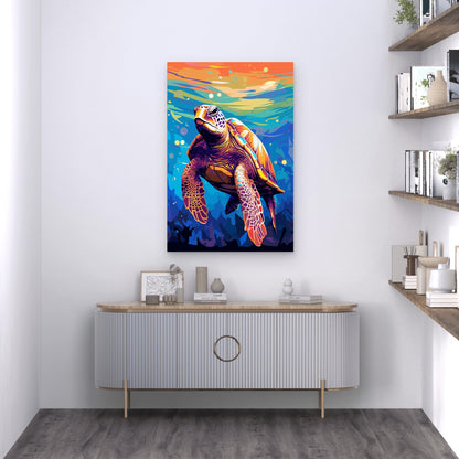 Sea Turtle Ocean Life Rainbow Painting 40x60cm Metal Print Ready to Hang