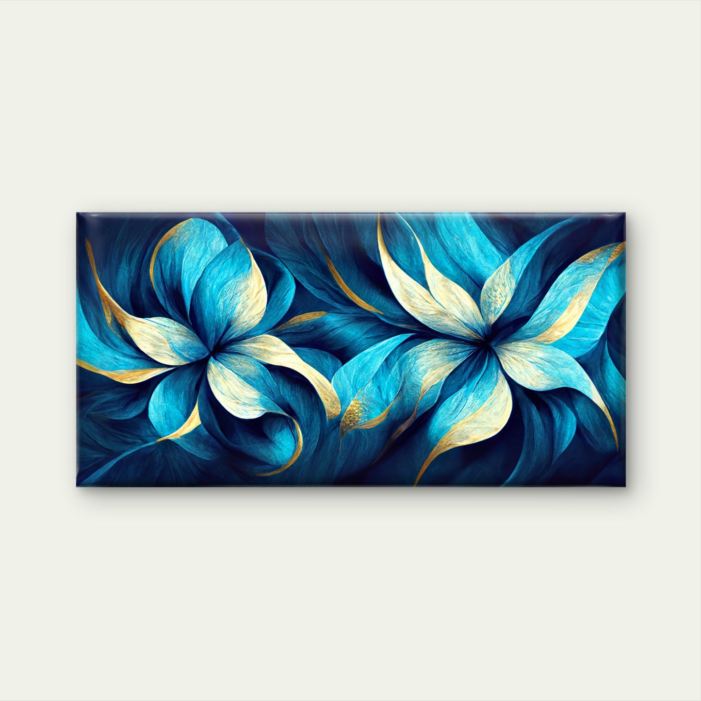 Luxury Teal Gold Floral Petals Wall Art Canvas Office Home Room Framed 120x60cm - Bella Home Decor