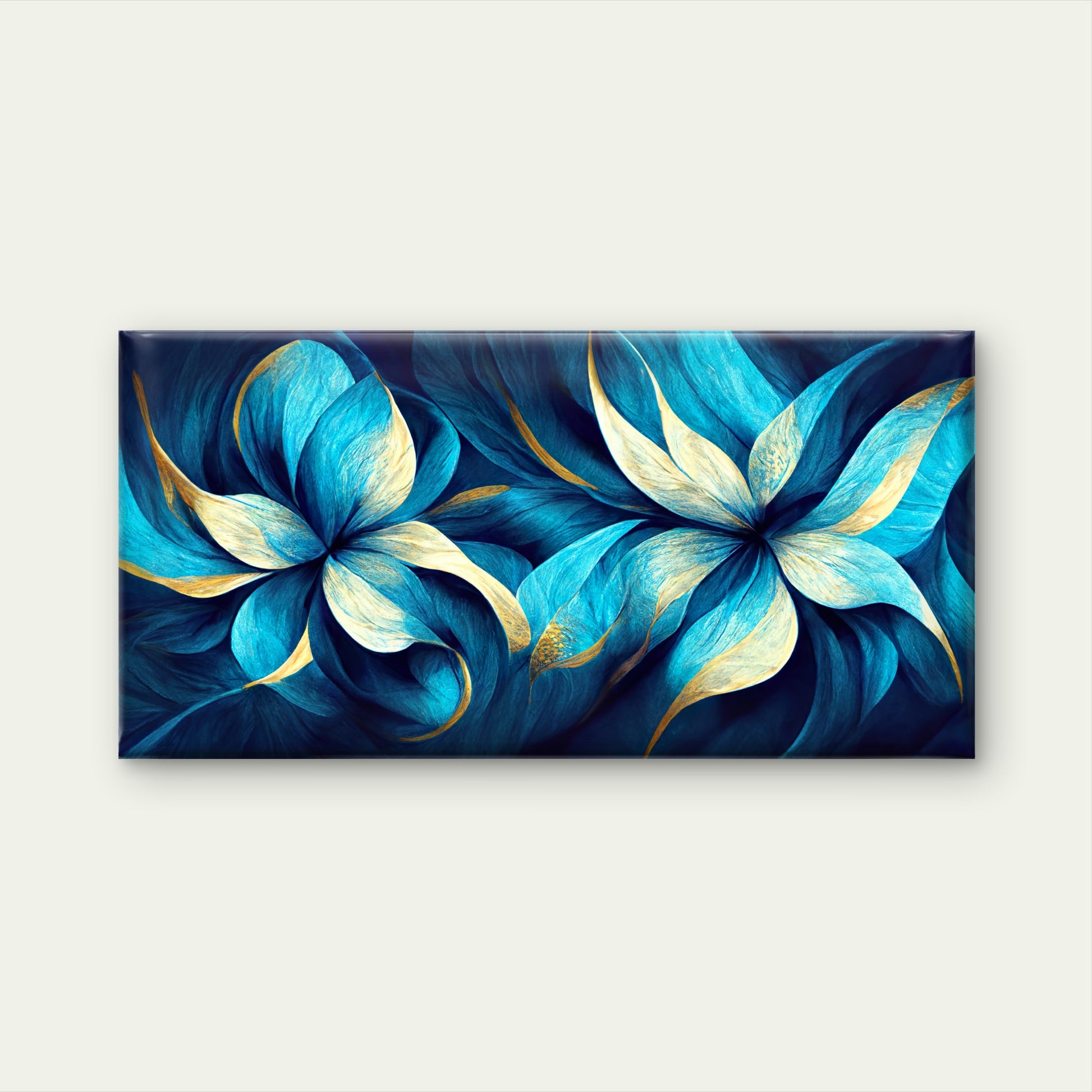 Luxury Teal Gold Floral Petals Wall Art Canvas Office Home Room Framed 120x60cm - Bella Home Decor