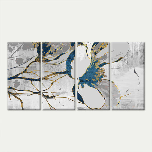 4pcs Modern Navy Blue Grey Gold Floral Flower Wall Art Canvas Framed 45x80cm - High Quality Print 100% Australian Made Wall Canvas Ready to Hang
