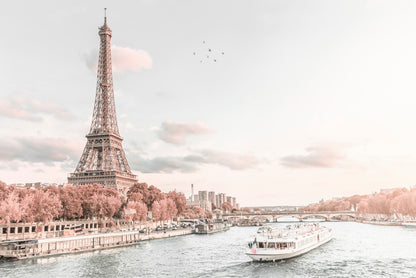 Eiffel Tower & Paris Lake View Faded Photograph Glass Framed Wall Art, Ready to Hang Quality Print