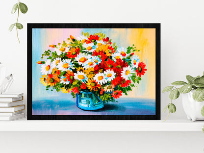 Bouquet Of Flowers Oil Painting Glass Framed Wall Art, Ready to Hang Quality Print Without White Border Black