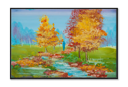 Autumn Park, Yellow Foliage Oil Painting Wall Art Limited Edition High Quality Print Canvas Box Framed Black