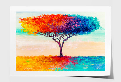 Blue, Red, Yellow Abstract Colorful Tree Oil Painting Limited Edition High Quality Print Unframed Roll Canvas None