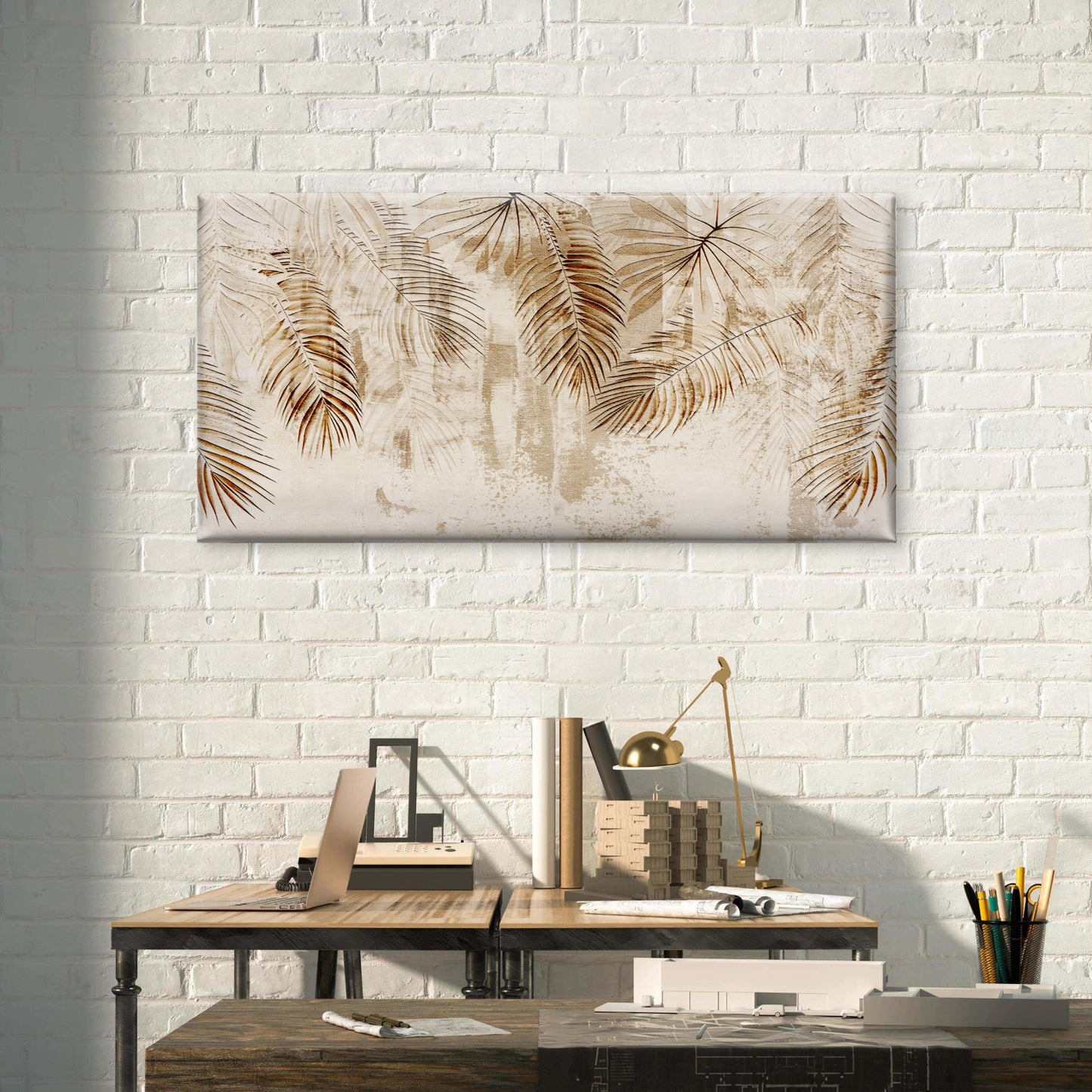 Morocco Beige Palm Shadow Wall Art Canvas Office Home Room Framed 120x60cm