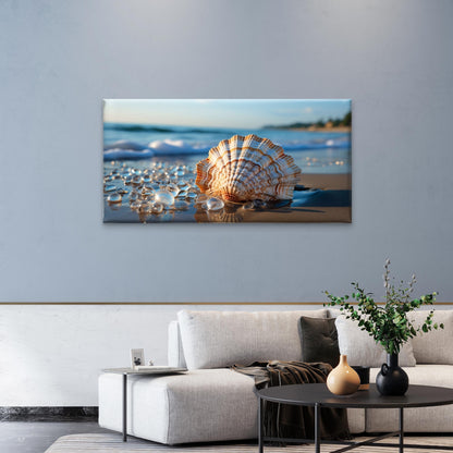 Ocean Beach Seashell Sunny Shore Wall Art Canvas Office Home Framed 120x60cm