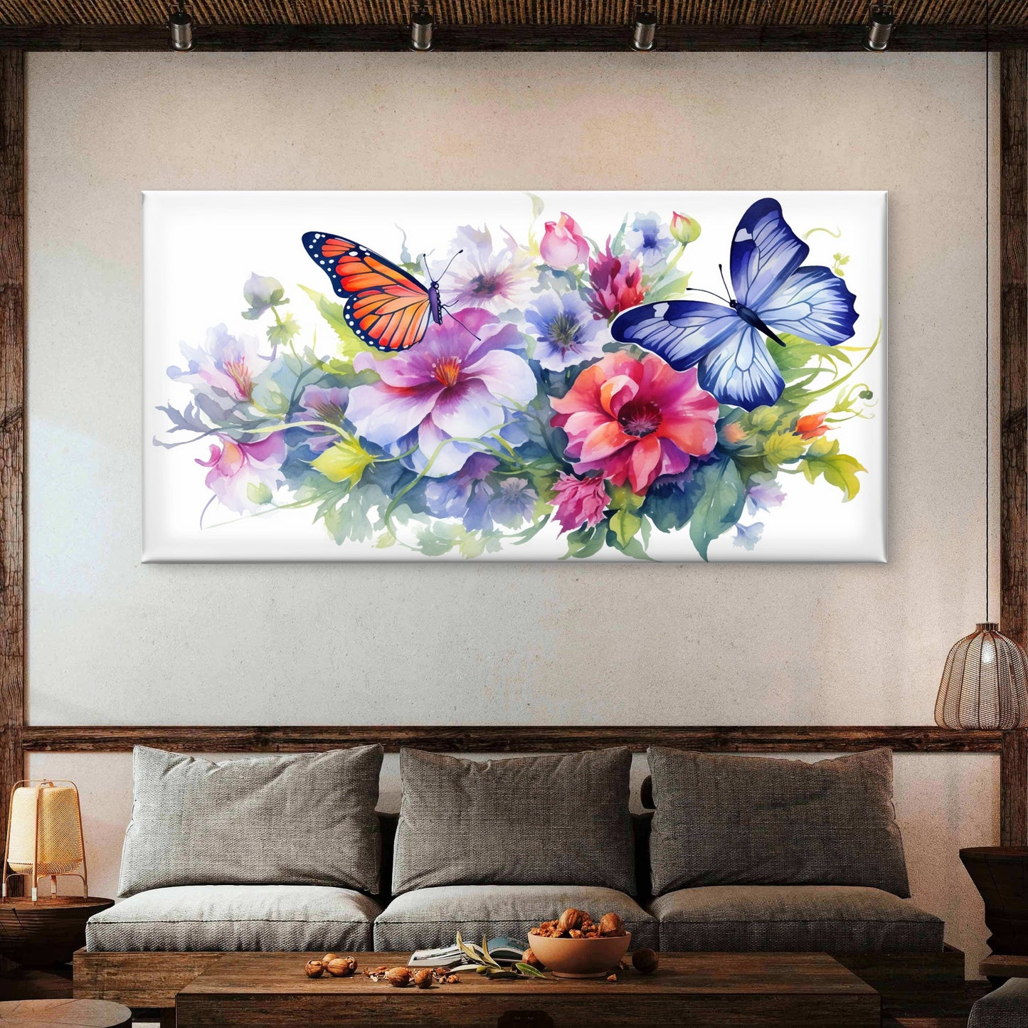 Monarch Butterfly Garden Wall Art Canvas Office Home Room Framed 120x60cm - Bella Home Decor