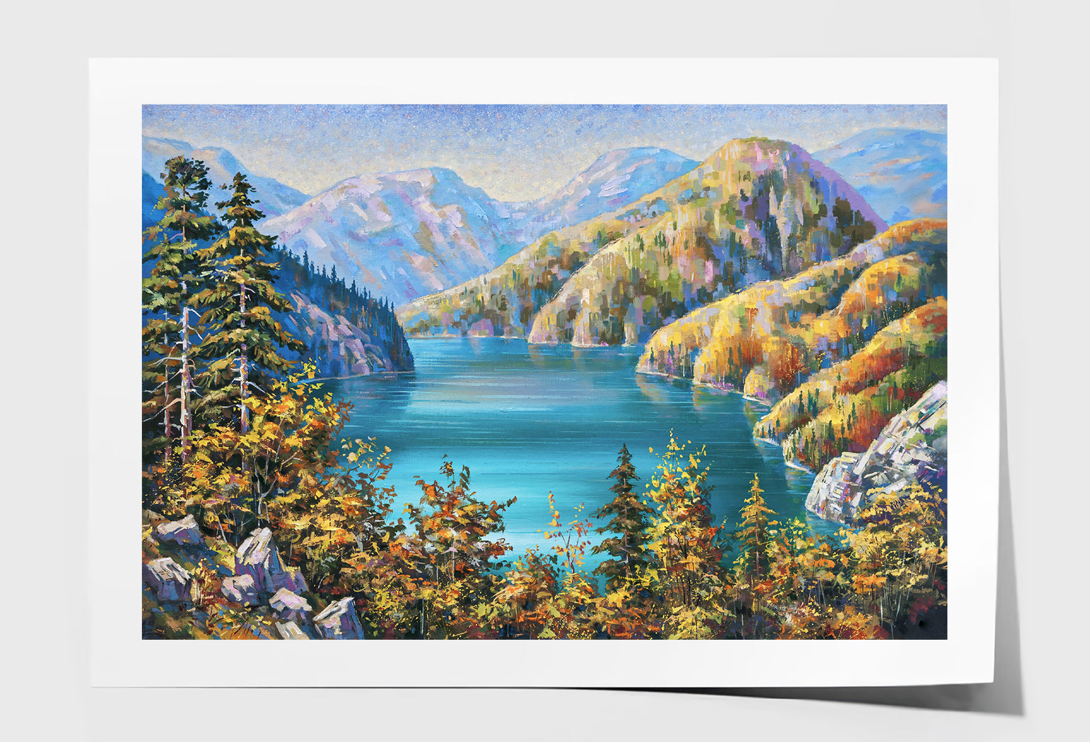 Picturesque Lake Ritsa in Late Autumn Oil Painting Wall Art Limited Edition High Quality Print Unframed Roll Canvas None