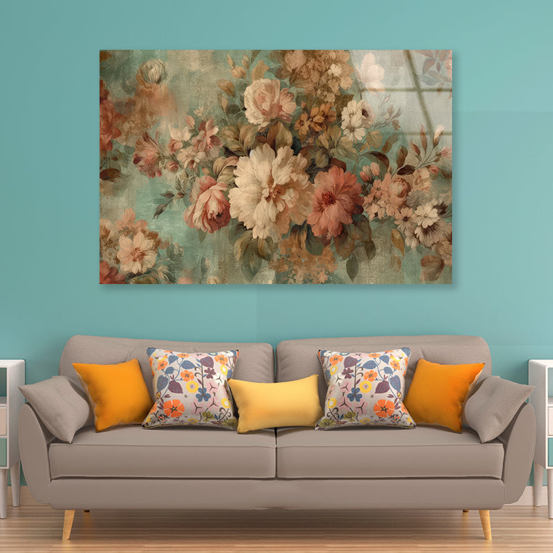 Vintage Floral Wallpaper Acrylic Glass Print Tempered Glass Wall Art 100% Made in Australia Ready to Hang - Bella Home Decor