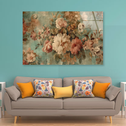 Vintage Floral Wallpaper Acrylic Glass Print Tempered Glass Wall Art 100% Made in Australia Ready to Hang - Bella Home Decor