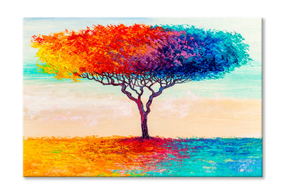 Blue, Red, Yellow Abstract Colorful Tree Oil Painting Limited Edition High Quality Print Stretched Canvas None