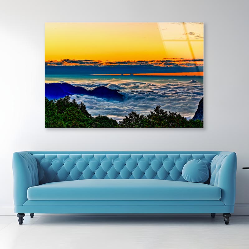 Mountain Scenery at Sunset View Alishan Chiayi Taiwan Acrylic Glass Print Tempered Glass Wall Art 100% Made in Australia Ready to Hang