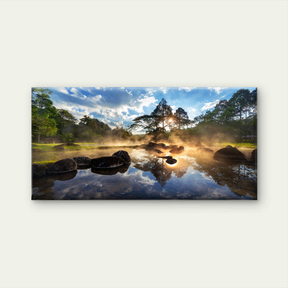 Chae Son Hot Spring Sunrise Lampang Thailand Wall Art Canvas Office Home Room Framed 120x60cm