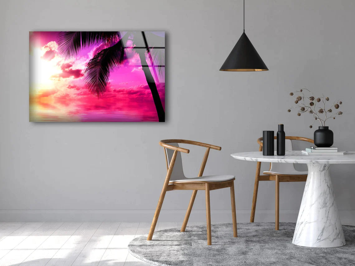 Palm Trees & Sunset Sky UV Direct Aluminum Print Australian Made Quality