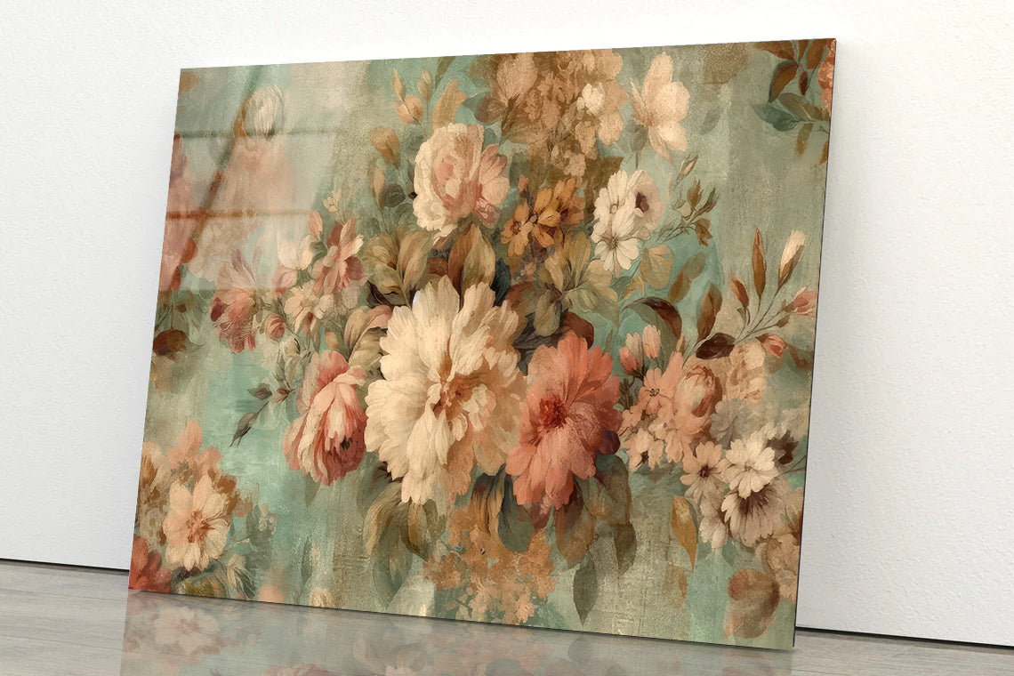 Vintage Floral Wallpaper Acrylic Glass Print Tempered Glass Wall Art 100% Made in Australia Ready to Hang - Bella Home Decor