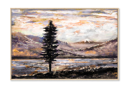 Mountain, Lake, Fog, Tree Oil Painting Wall Art Limited Edition High Quality Print Canvas Box Framed Natural