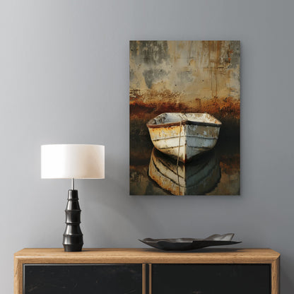 Rustic White Rowboat Reflection 40x60cm Metal Print Ready to Hang