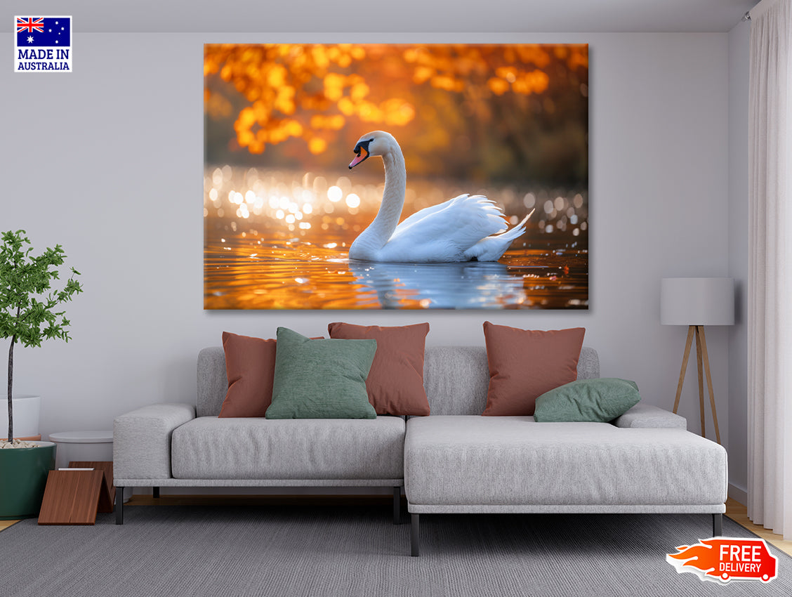 Swans on Autumn Pond View Print 100% Australian Made