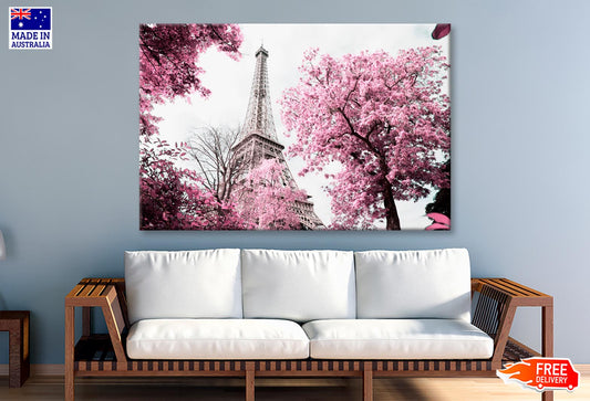 Pink Tree In Front of The Eiffel Tower Wall Art Decor 100% Australian Made