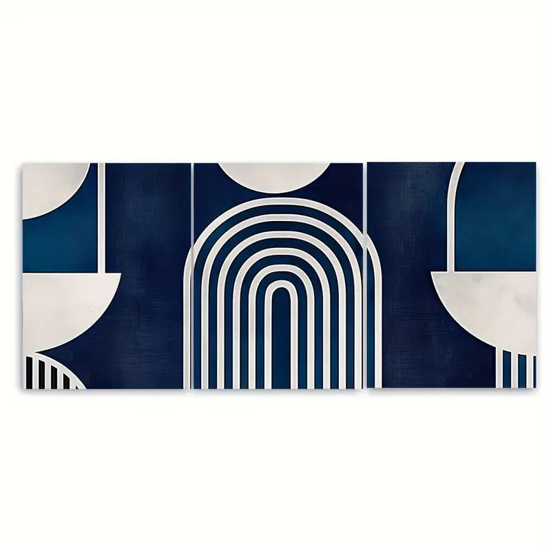 3pcs Navy Blue Geometric Elegant Boho Metal Print Ready to Hang Art