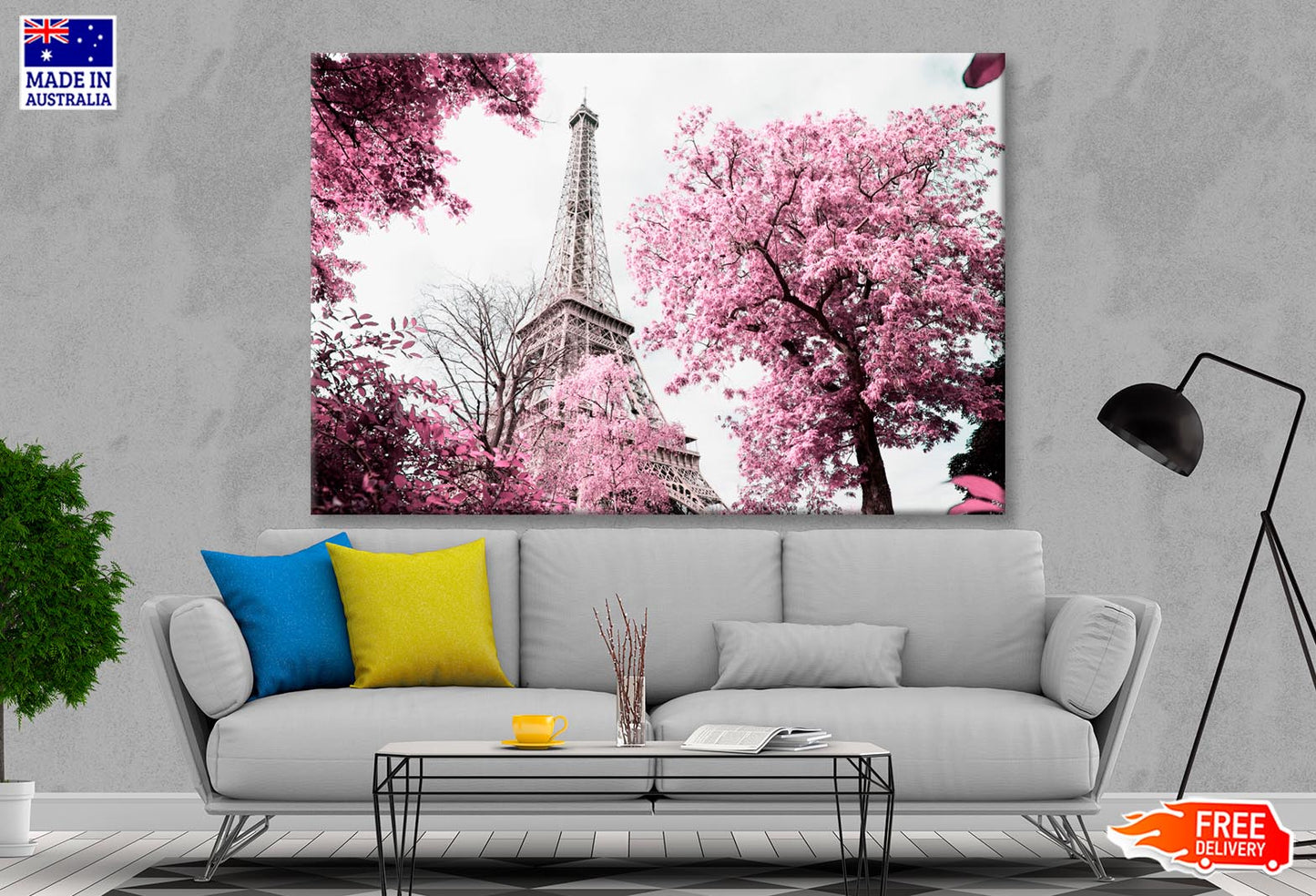 Pink Tree In Front of The Eiffel Tower Wall Art Decor 100% Australian Made