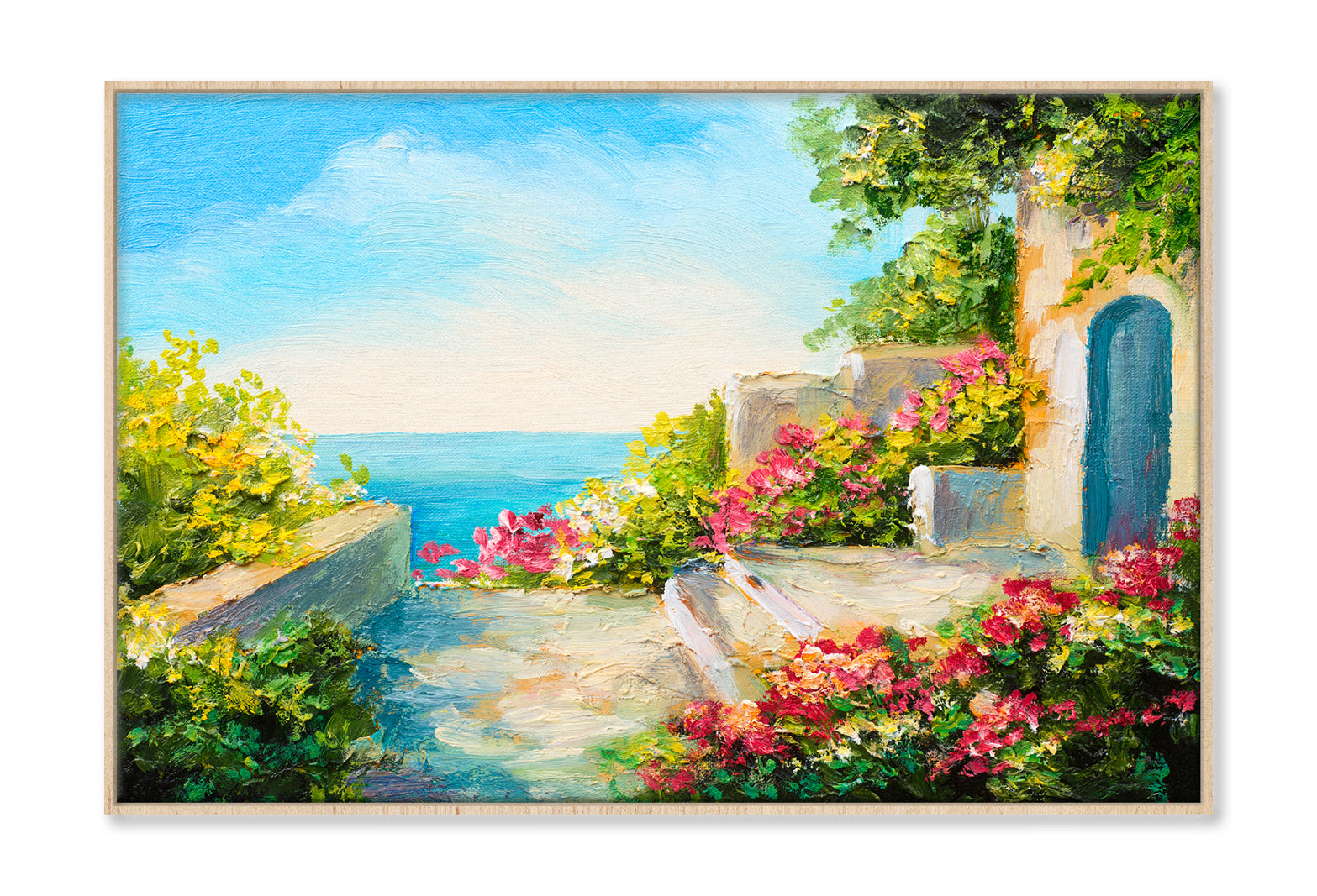 Colorful Flowers In House Garden & Near The Sea Oil Painting Wall Art Limited Edition High Quality Print Canvas Box Framed Natural