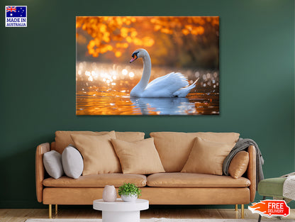 Swans on Autumn Pond View Print 100% Australian Made