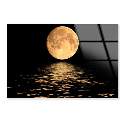 Full Moon Over Cold Night Water Acrylic Glass Print Tempered Glass Wall Art 100% Made in Australia Ready to Hang - Bella Home Decor