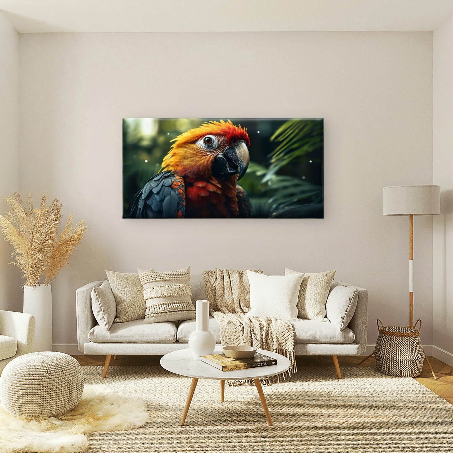 Colorful Scarlet Macaw Parrot Tropical Bird Wall Art Canvas Office Home Room Framed 120x60cm