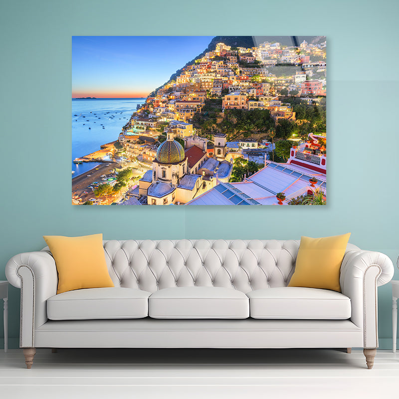 Light Up Amalfi Coast with Sky Acrylic Glass Print Tempered Glass Wall Art 100% Made in Australia Ready to Hang - Bella Home Decor
