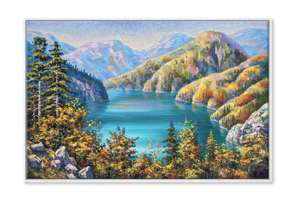 Picturesque Lake Ritsa in Late Autumn Oil Painting Wall Art Limited Edition High Quality Print Canvas Box Framed White