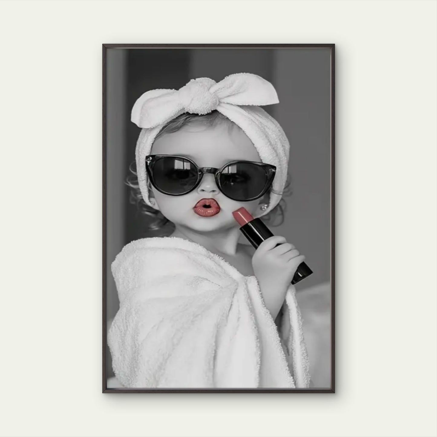 Black and White Kid with Red Lipstick and Towel Fashion Home Decor Premium Quality Poster Print Choose Your Sizes