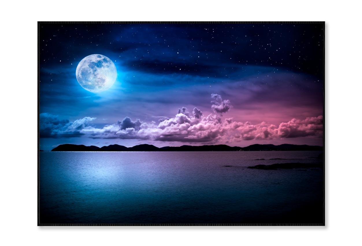 Landscape Of Sky with Full Moon on Seascape to Night Home Decor Premium Quality Poster Print Choose Your Sizes