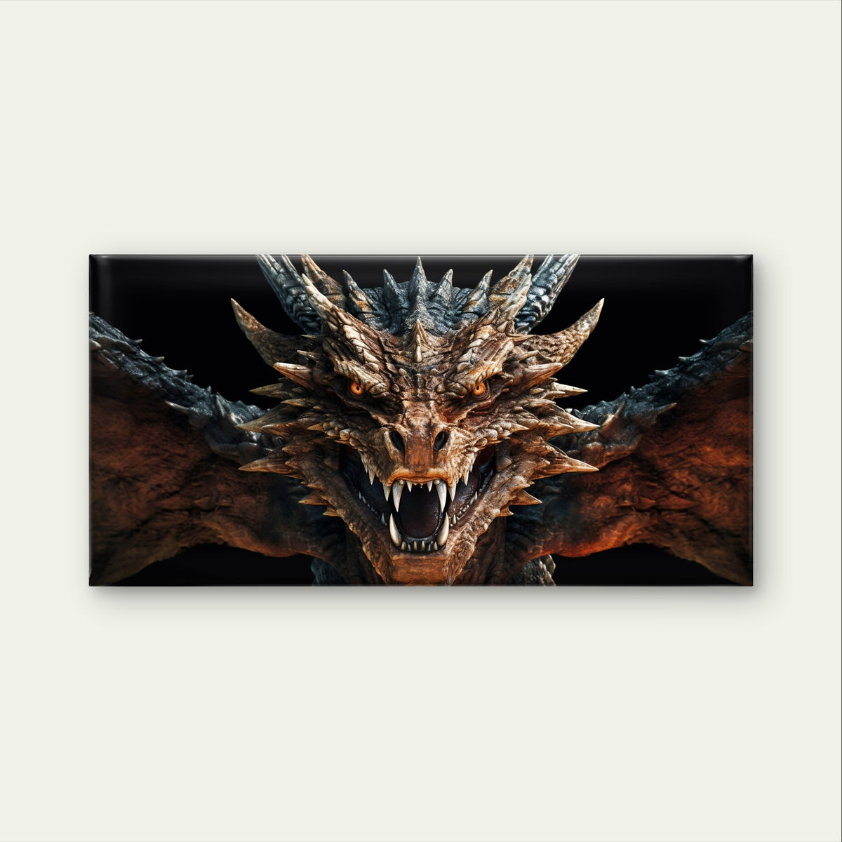 Fierce Fantasy Dragon Head Scale Wings Monster Wall Art Canvas Office Home Framed 120x60cm - Bella Home Decor