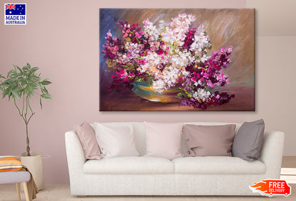 Bouquet Of Lilac Flower Vase, Colorful Still Life Oil Painting Limited Edition High Quality Print