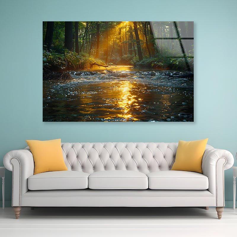 River in the Forest Acrylic Glass Print Tempered Glass Wall Art 100% Made in Australia Ready to Hang - Bella Home Decor