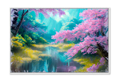 Lake & Spring Garden Painting Limited Edition High Quality Print Canvas Box Framed White