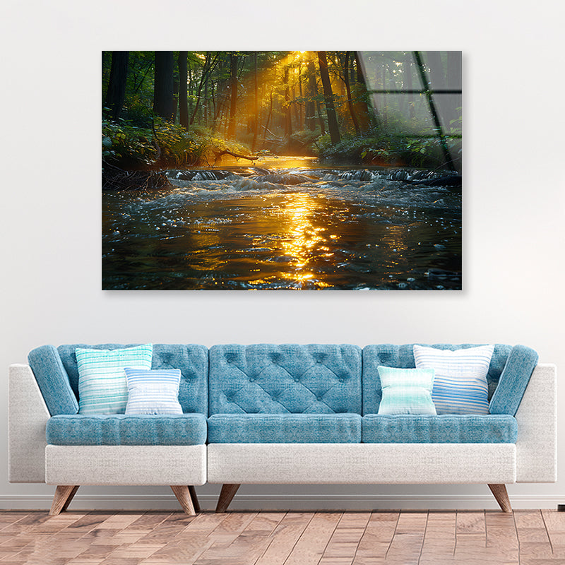 River in the Forest Acrylic Glass Print Tempered Glass Wall Art 100% Made in Australia Ready to Hang - Bella Home Decor