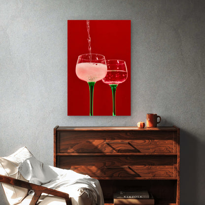 Pink Sparkling Wine Pour 40x60cm Metal Print Ready to Hang - Bella Home Decor