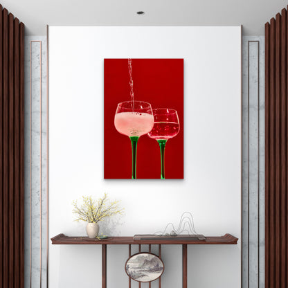 Pink Sparkling Wine Pour 40x60cm Metal Print Ready to Hang - Bella Home Decor