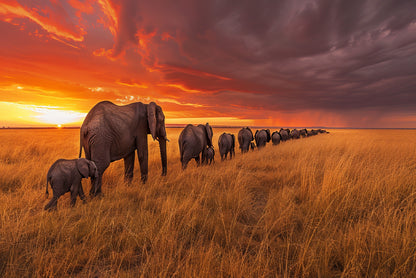 A Herd of Elephants Moving Across an Open Field Home Decor Premium Quality Poster Print Choose Your Sizes